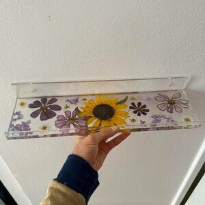 Acrylic floating shelf with real hand picked and pressed flower design